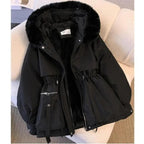 FauxFurMid-LengthHoodedDrawstringParka,WinterWarmThickenedLadiesPufferJackets,FleeceLinedWinterCoatforWomen