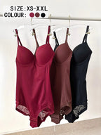 Women's Deep V Patchwork Ruched Slimming Bodysuit Set XS-Xxl, Casual All Season Underwear & Lingerie, Contrast Lace Design