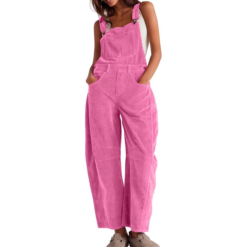 Corduroy Overalls for Women Barrel Wide Leg Bib Corduroy Pants Women Adjustable Romper Jumpsuit with Pockets