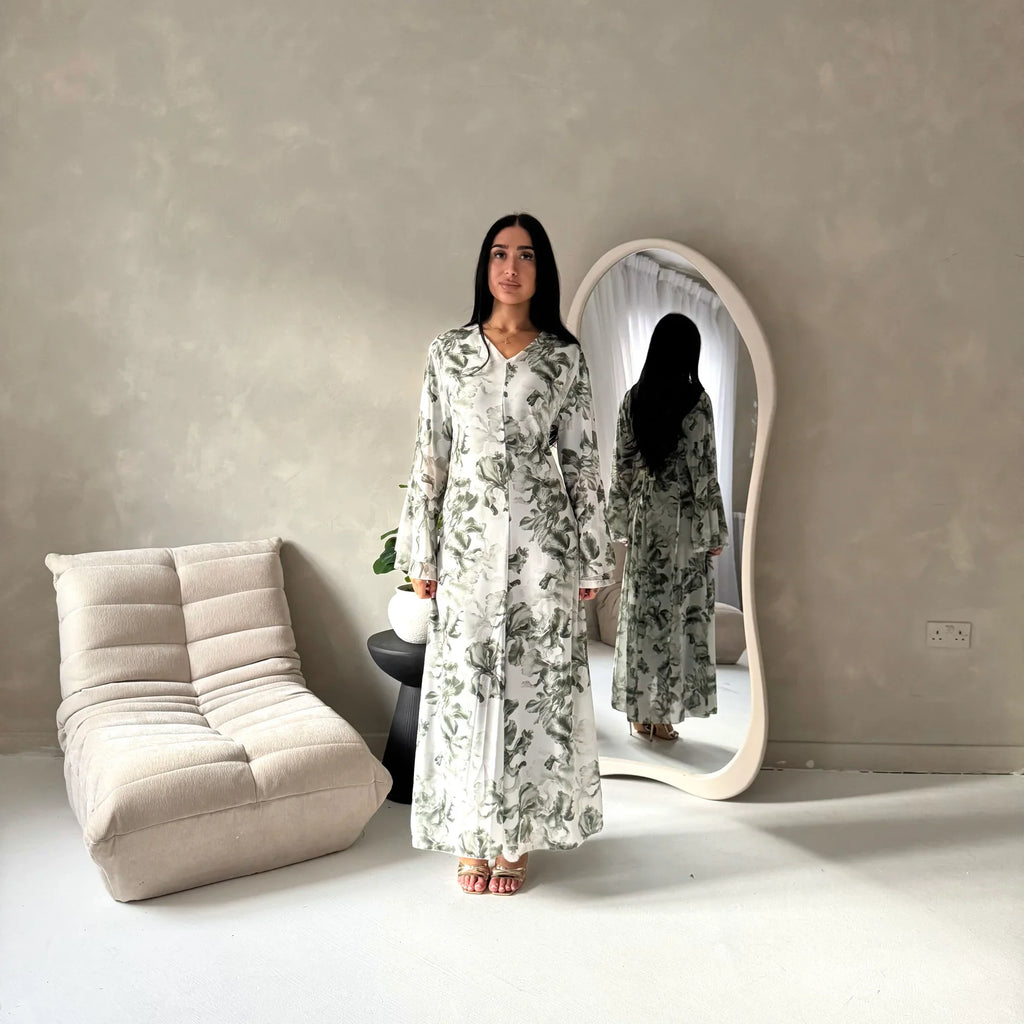 Women's elegant backless floral-lined summer dress with tie-up details