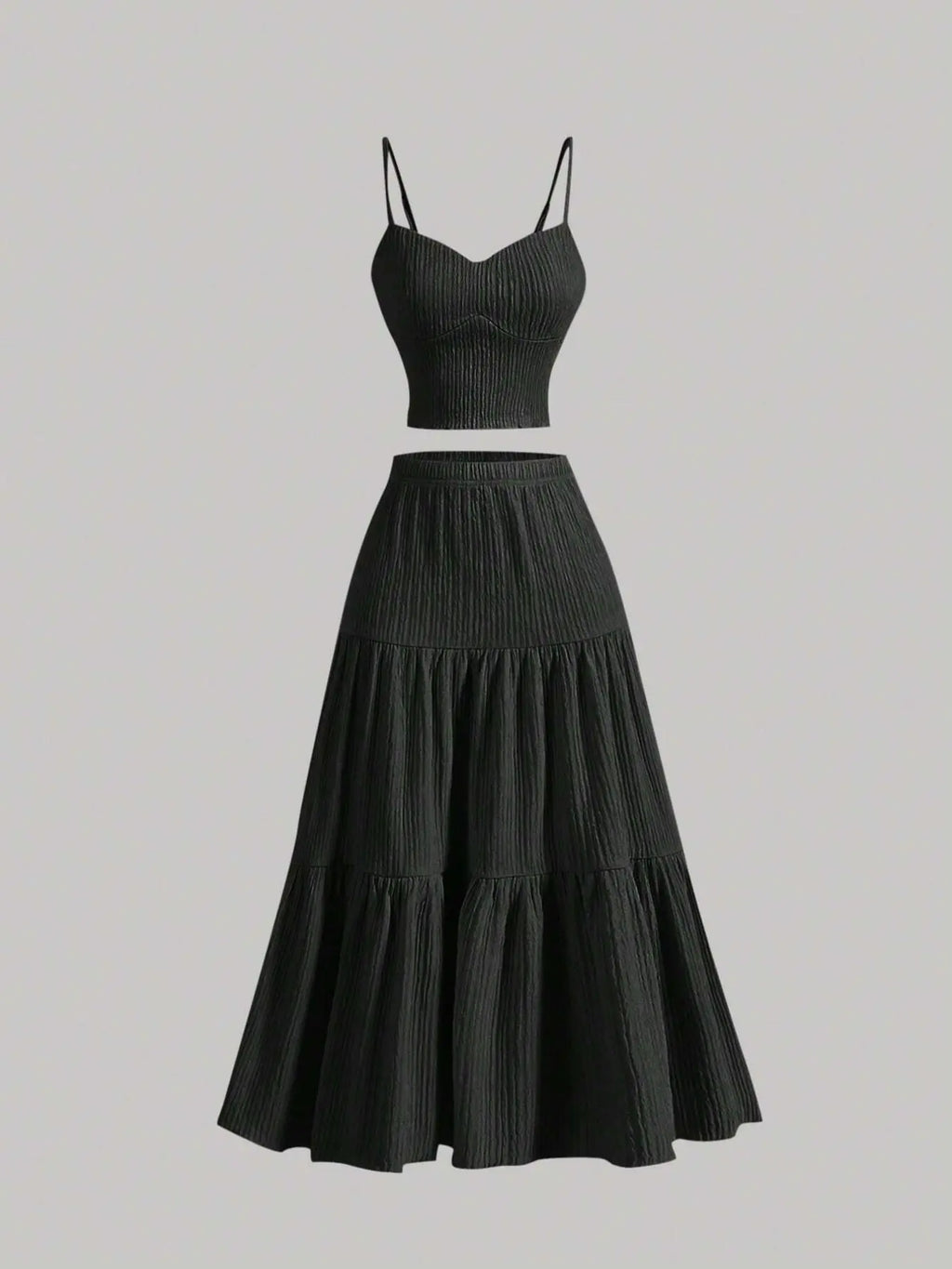 Women's Solid Woven Crop Cami Top & Pleated A-line Skirt Two-piece Set