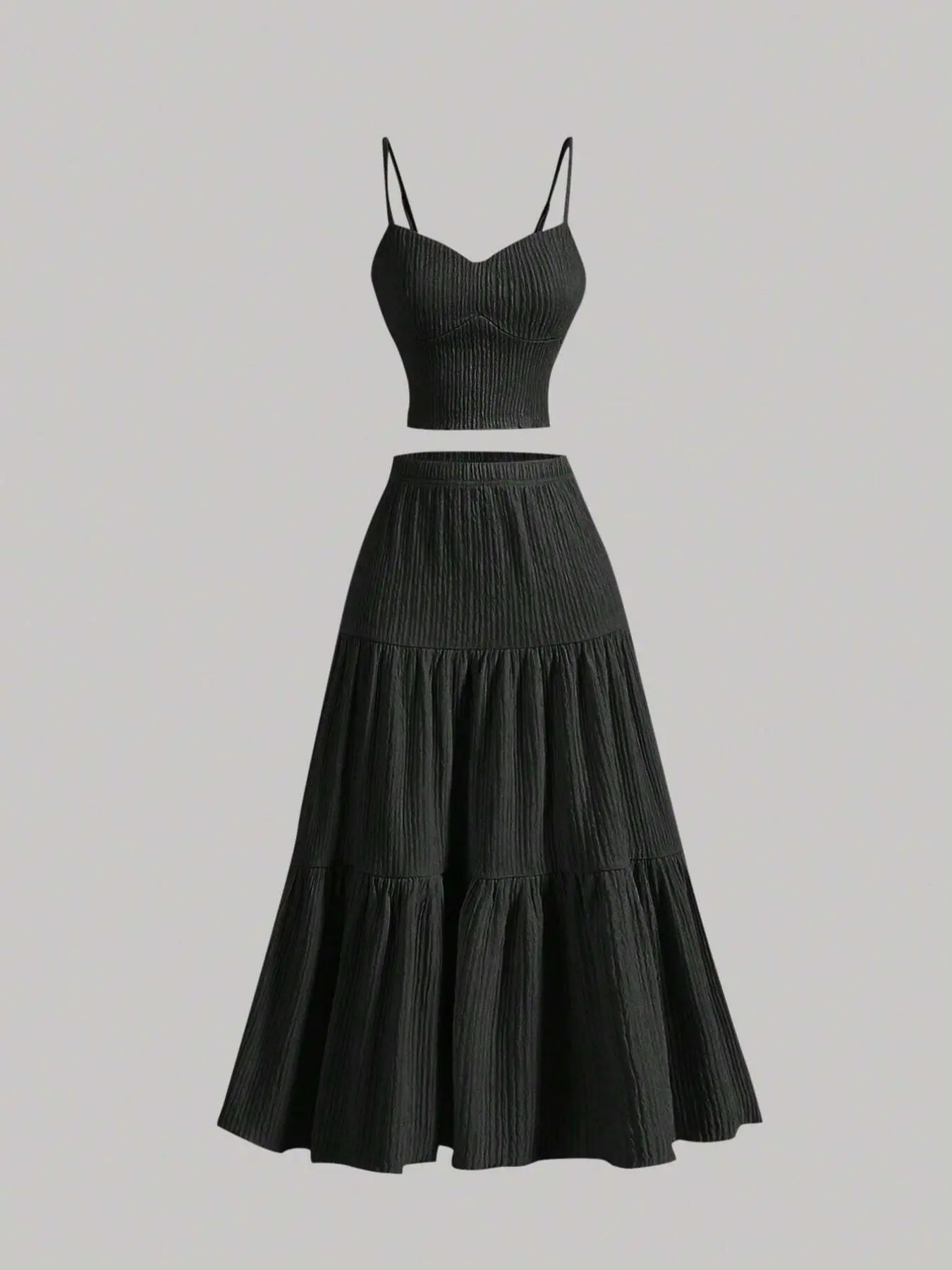 Women's Solid Woven Crop Cami Top & Pleated A-line Skirt Two-piece Set