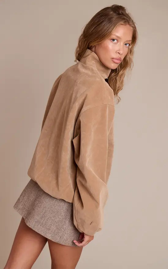 Mushroom Faux Suede Bomber Jacket