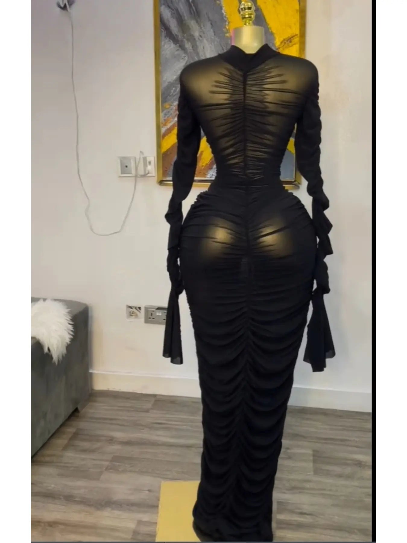 Women's Long Mesh Overlay Bodycon Dress & Sexy Sheer Backless Sleeveless Party Gown