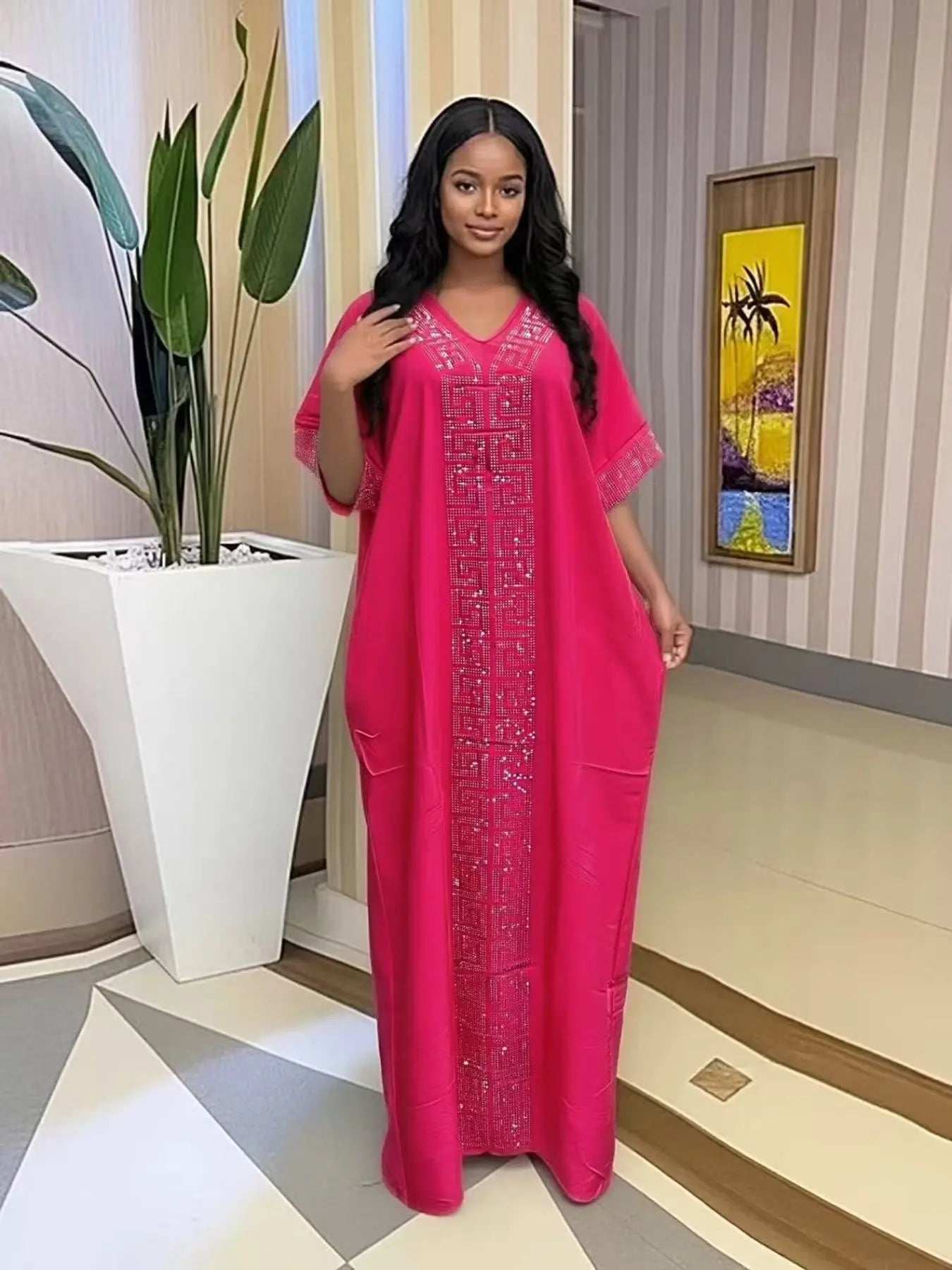 Women's Islamic Clothing Rhinestone Loose Boubou Kaftan Dress
