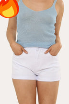 Women's stretch high-waisted rolled-up denim shorts