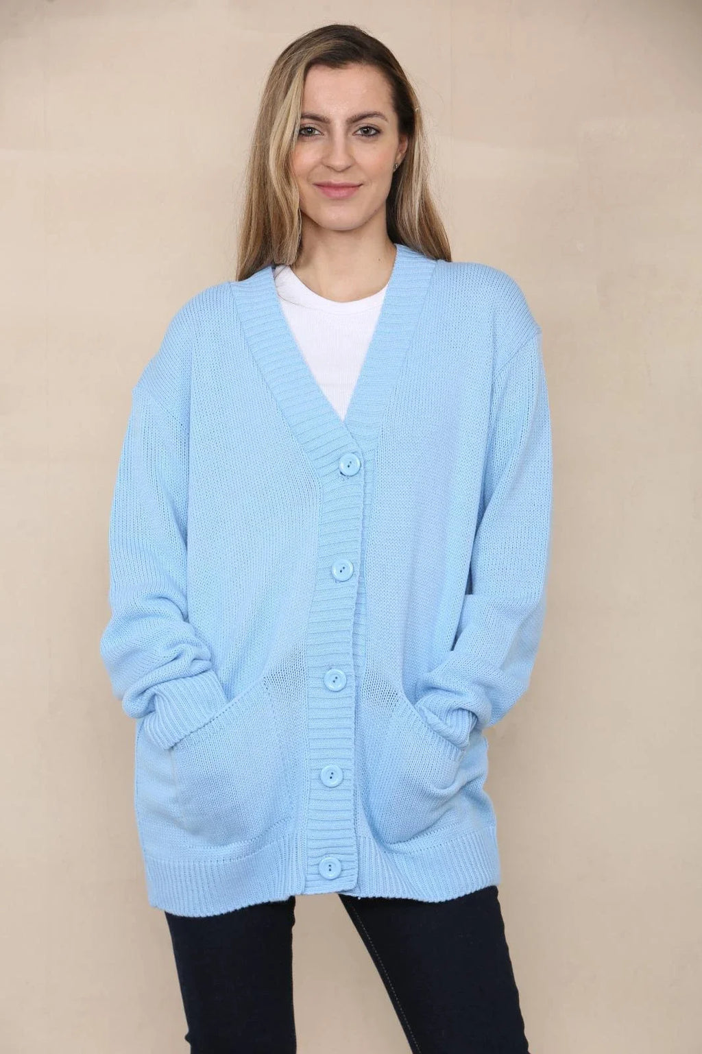 Women’s Long Sleeve Matching Button Open Front Aran Knit V-Neck Cardigan