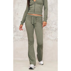 Sea green zip-up slim-fit sportswear set, two-piece set including top and trousers.
