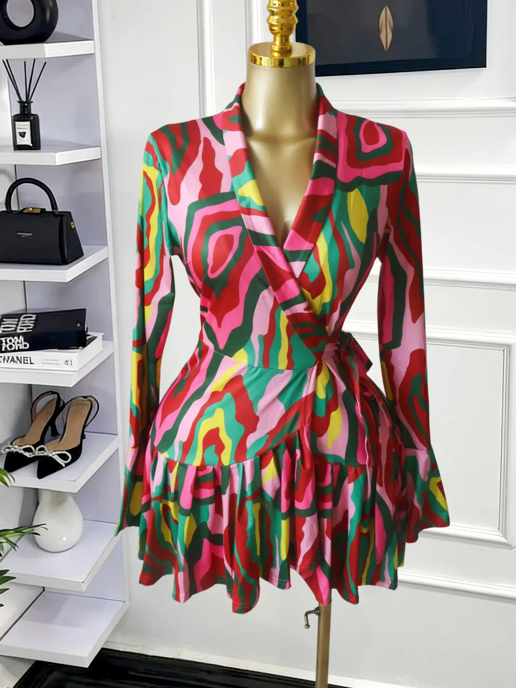 Women's Tie-Dye Print Flare Long Sleeve Dress