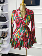 Women's Tie-Dye Print Flare Long Sleeve Dress