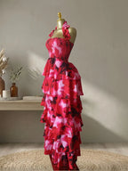 Women's Floral Print Layered Ruffle Midi Maxi Dress