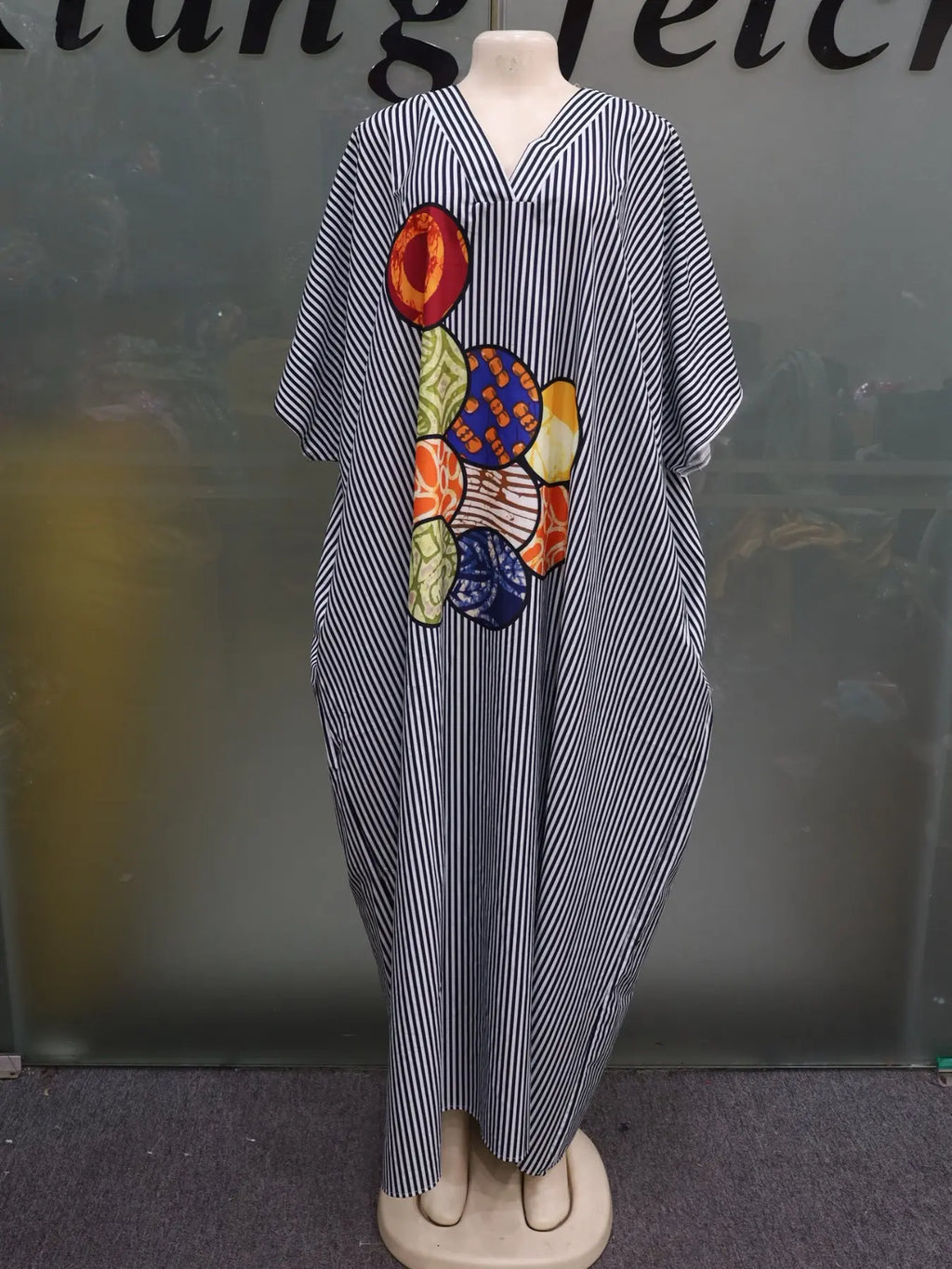 Plus Size Women's Fashion Chic Striped Print V-Neck Dress, Casual Daily Wear