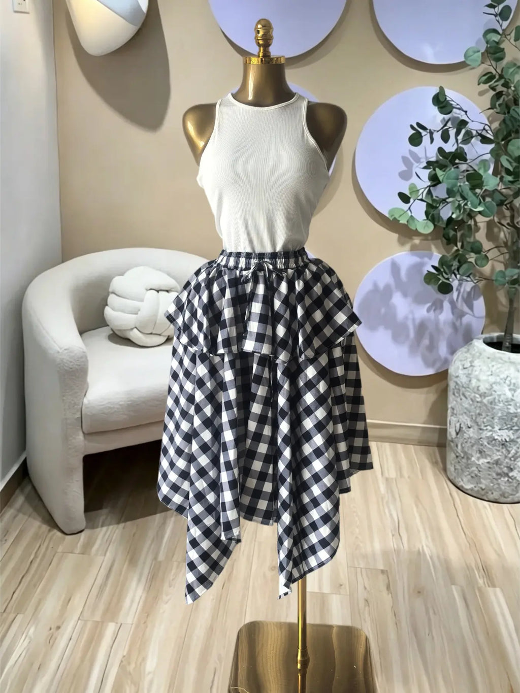Women's Sleeveless Knit Tank Top and Asymmetrical Skirt Set
