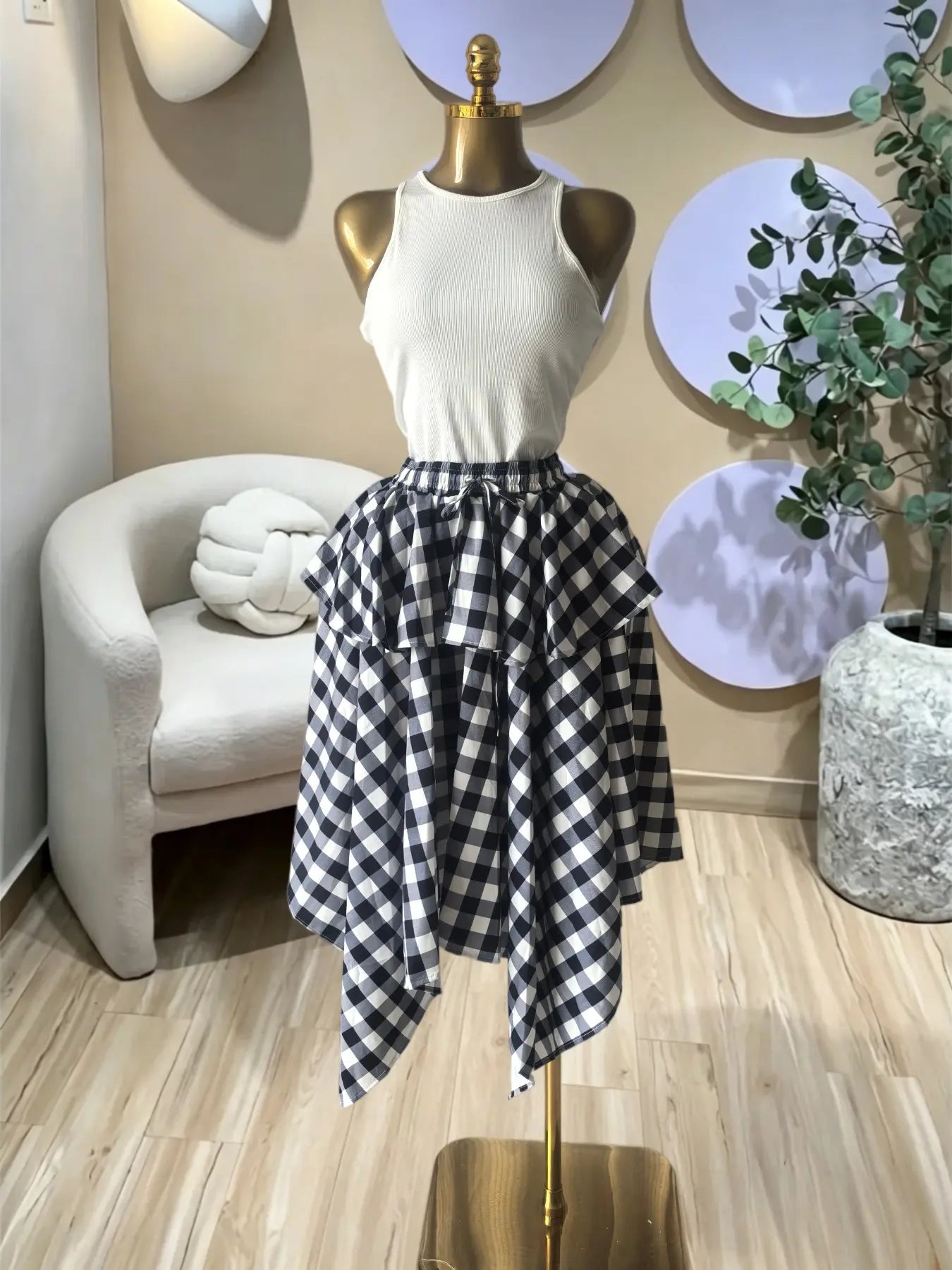 Women's Sleeveless Knit Tank Top and Asymmetrical Skirt Set