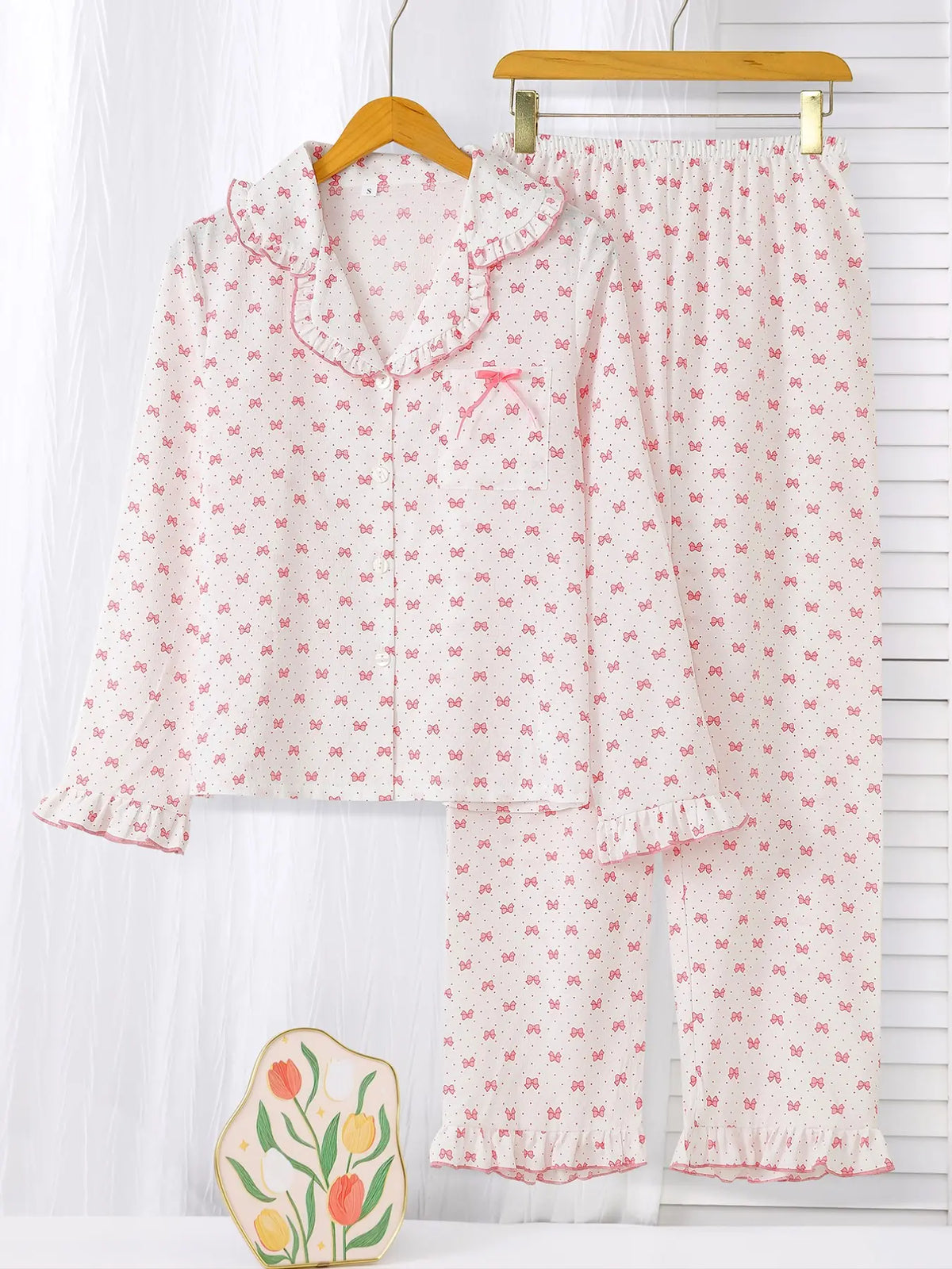 Women's Sleepwear Set Pajamas Breathable Striped Bow Design