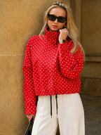 Polka Dot Women's Spring High Neck Long Sleeve Jacket