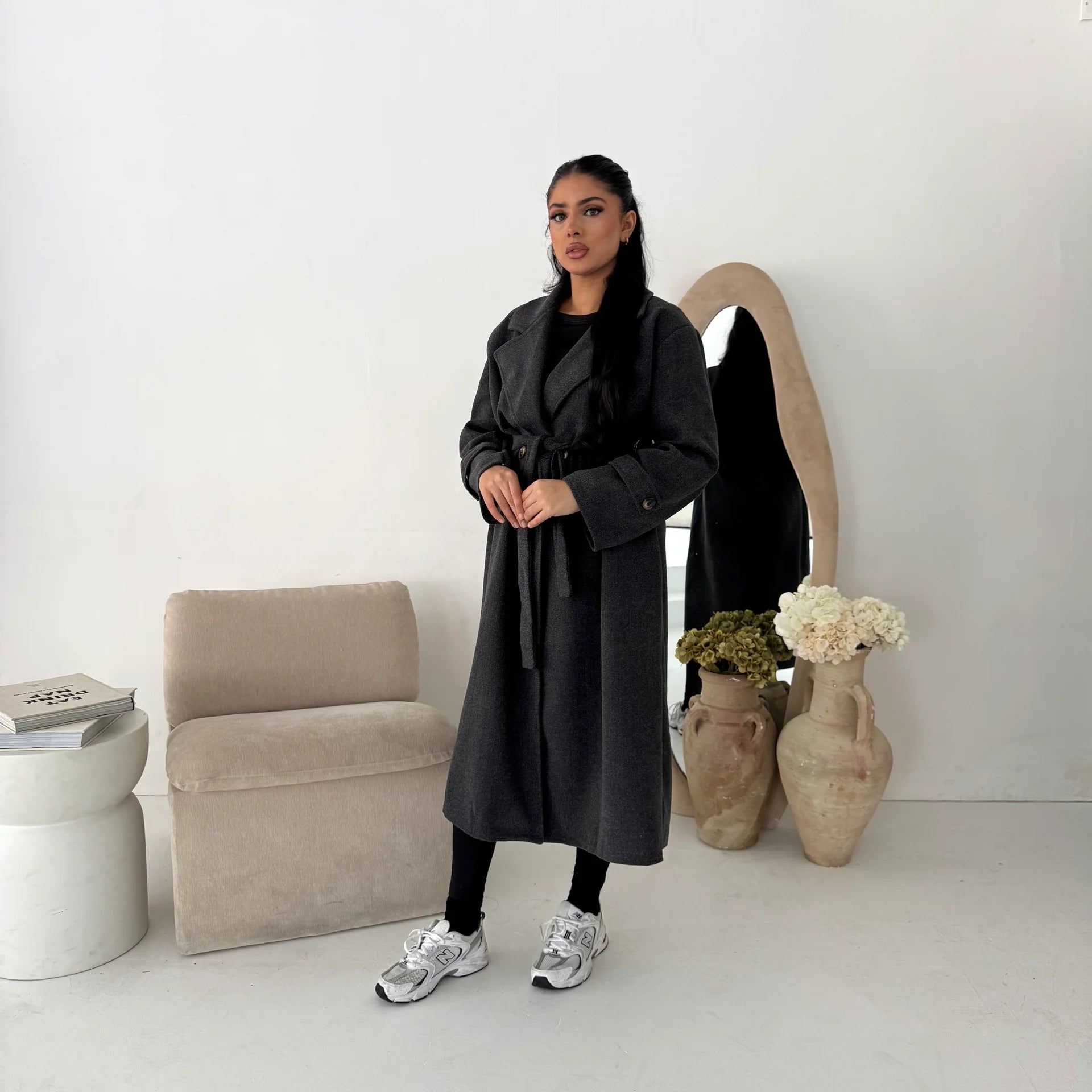 Womens Trench Belted Buttoned Coat