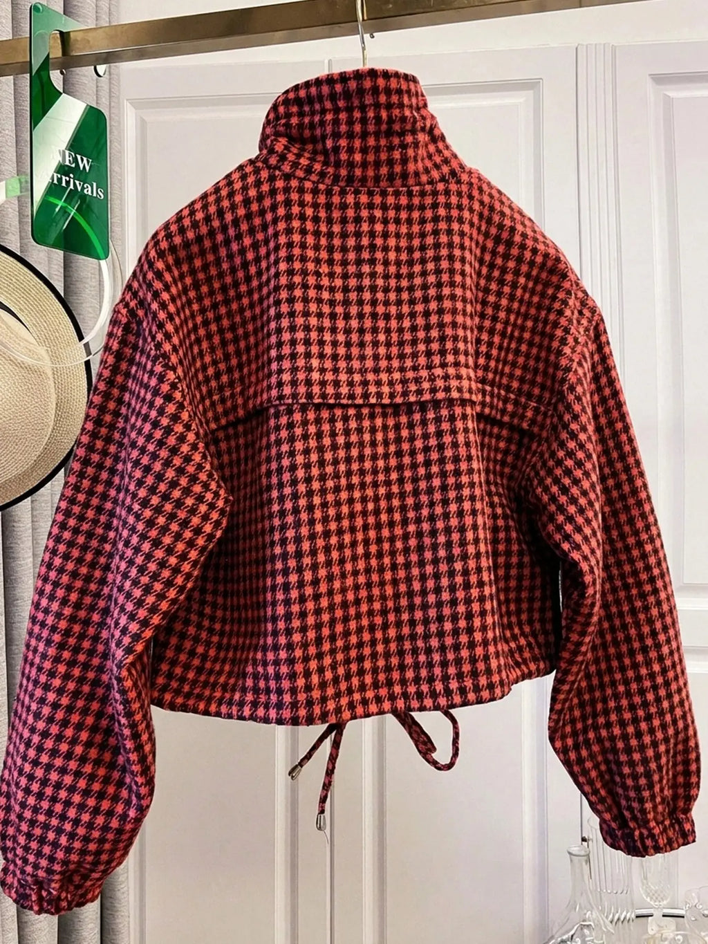 Women's Fashion Retro Plaid Stand Collar Short Coat