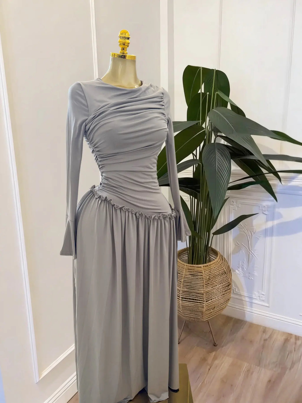 Women's Long Sleeve O-Neck Big Swing Maxi Dress