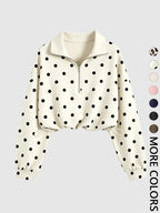 Women's Half-Zip Stand Collar Drawstring Adjustable Short Sweatshirt