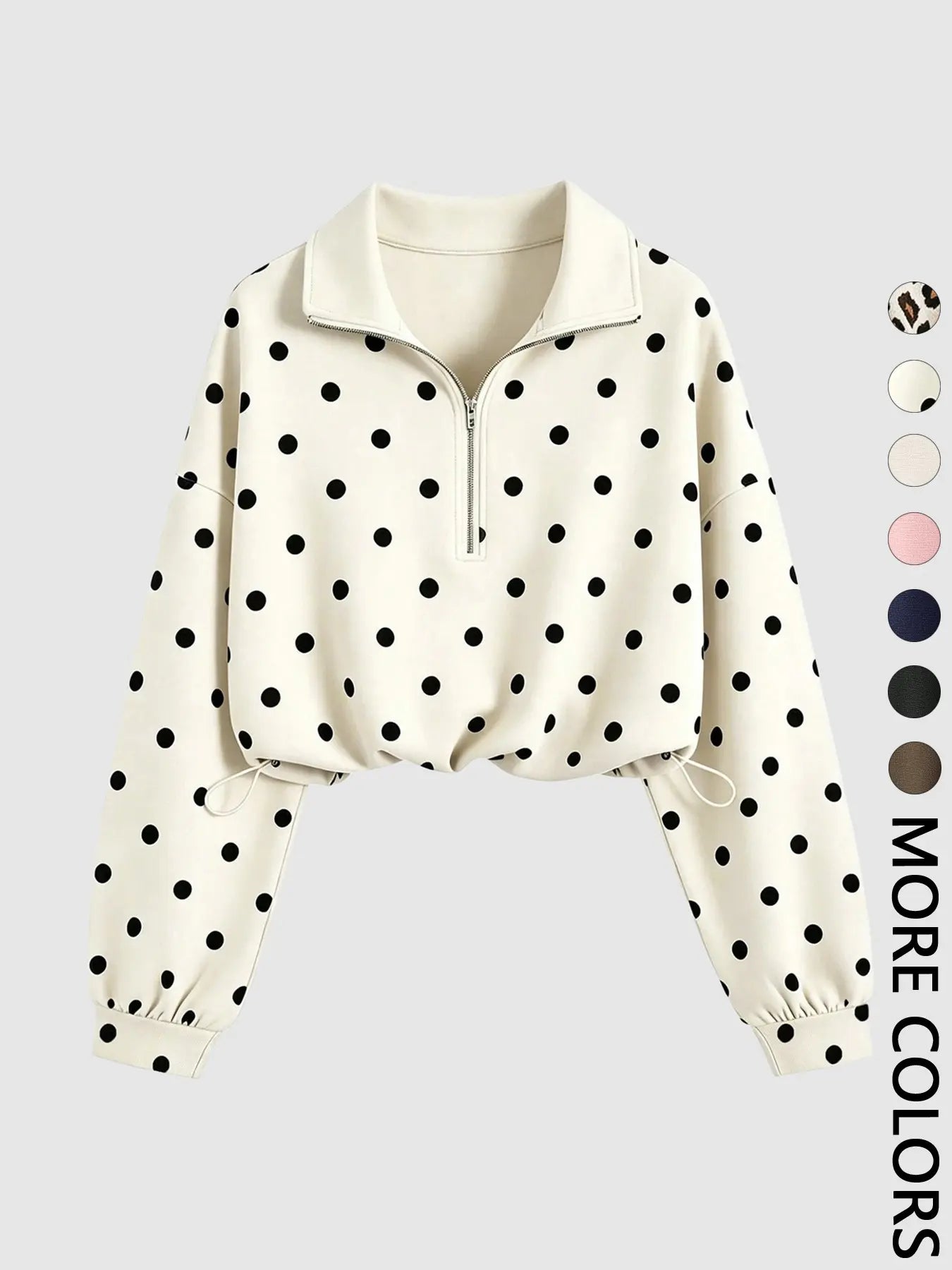 Women's Half-Zip Stand Collar Drawstring Adjustable Short Sweatshirt
