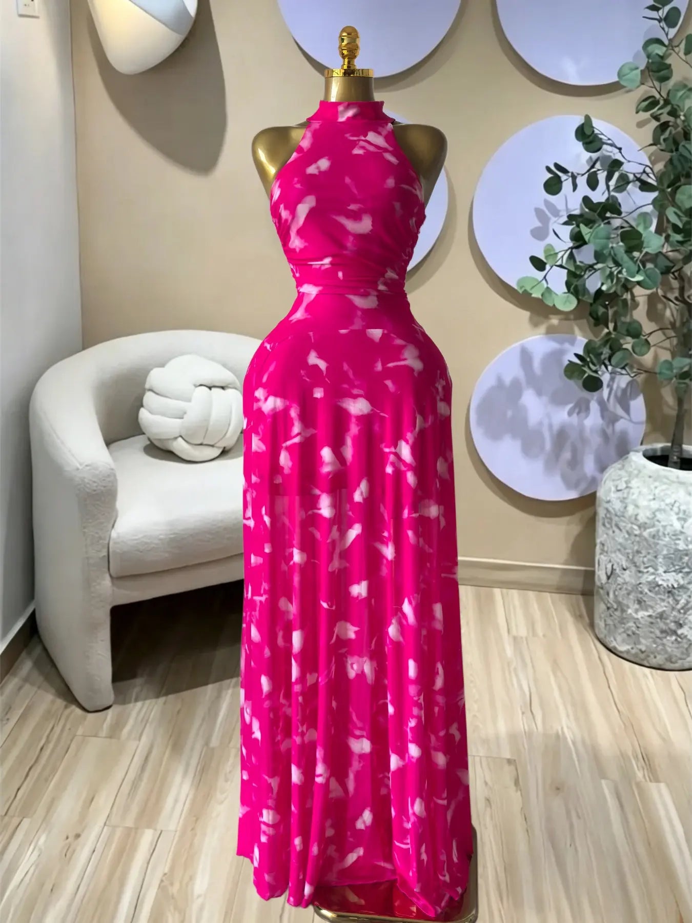 Women's O-Neck Sleeveless A-line Maxi Dress