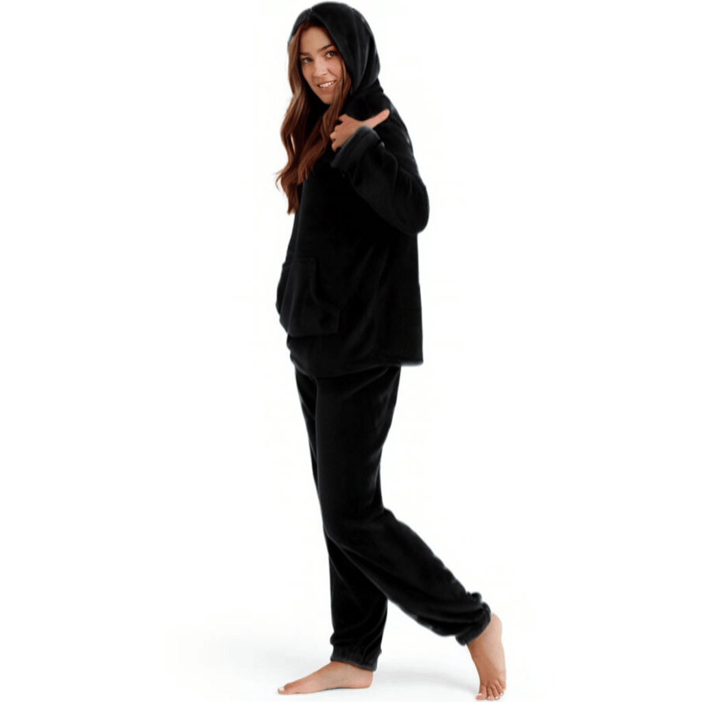 Womens Soft Fleece Hooded PJs Pyjama Bottoms Top Loungewear Set