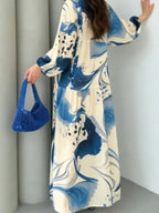 2026 New Floral Long Sleeve Dress, Versatile V-Neck Casual Maxi Dress, Loose Fit Elegant Style for Women