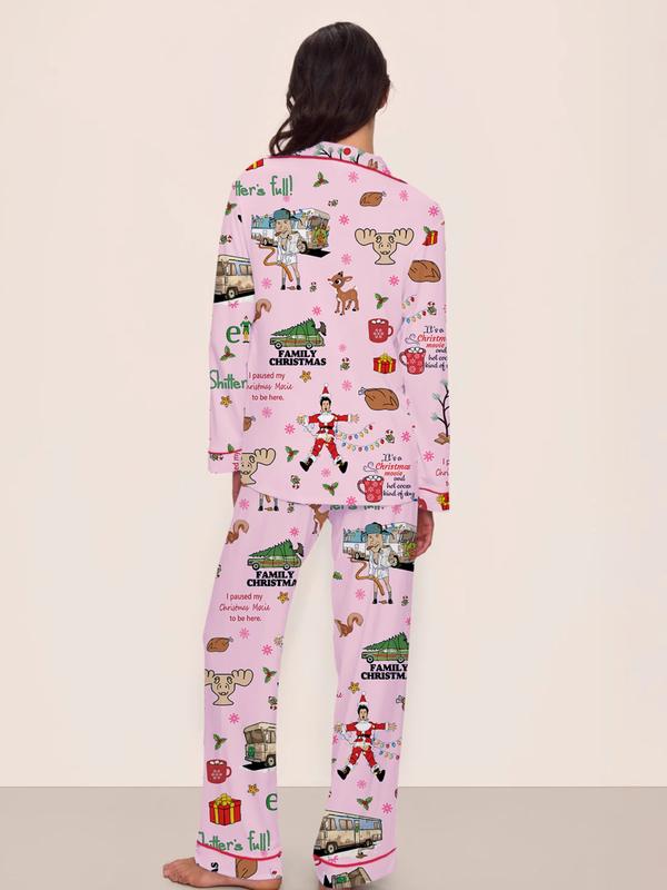 [Christmas Pajamas]Women's Christmas Pajama Set, Elegant Long Sleeve Top & Pants, Comfortable Home Wear, Fall Winter, Cute Holiday Gift Idea,christmas movie,Pajama Day,Pajama Party,christmas Vacation,EIF,Clark Christmas, Loungewear
