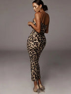 Women's All Over Leopard Print Asymmetrical Cami Dress, Elegant Sleeveless Spaghetti Strap Bodycon Dress for Party Club Night Out, Fashion Sundress, Ladies Summer Clothes, Midi Dress
