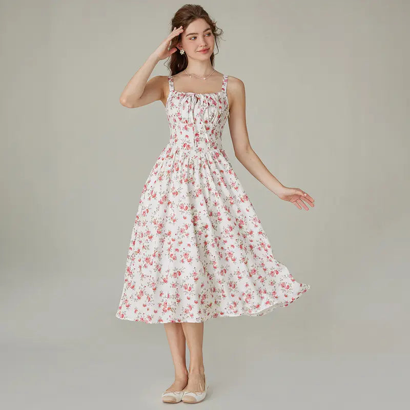 Women's Strappy Sleeveless Milkmaid Corset Flowy Midi Sundress