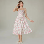 Women's Strappy Sleeveless Milkmaid Corset Flowy Midi Sundress