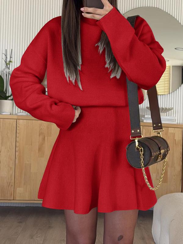 Women's Casual Half-High Neck Long Sleeve Knit Dress, Plain Color Loose-Fitting Sweater Dress, Fall & Winter Fashion