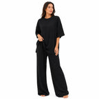 Ensemble Femme Chic Texturé – T-shirt & Pantalon Fluide