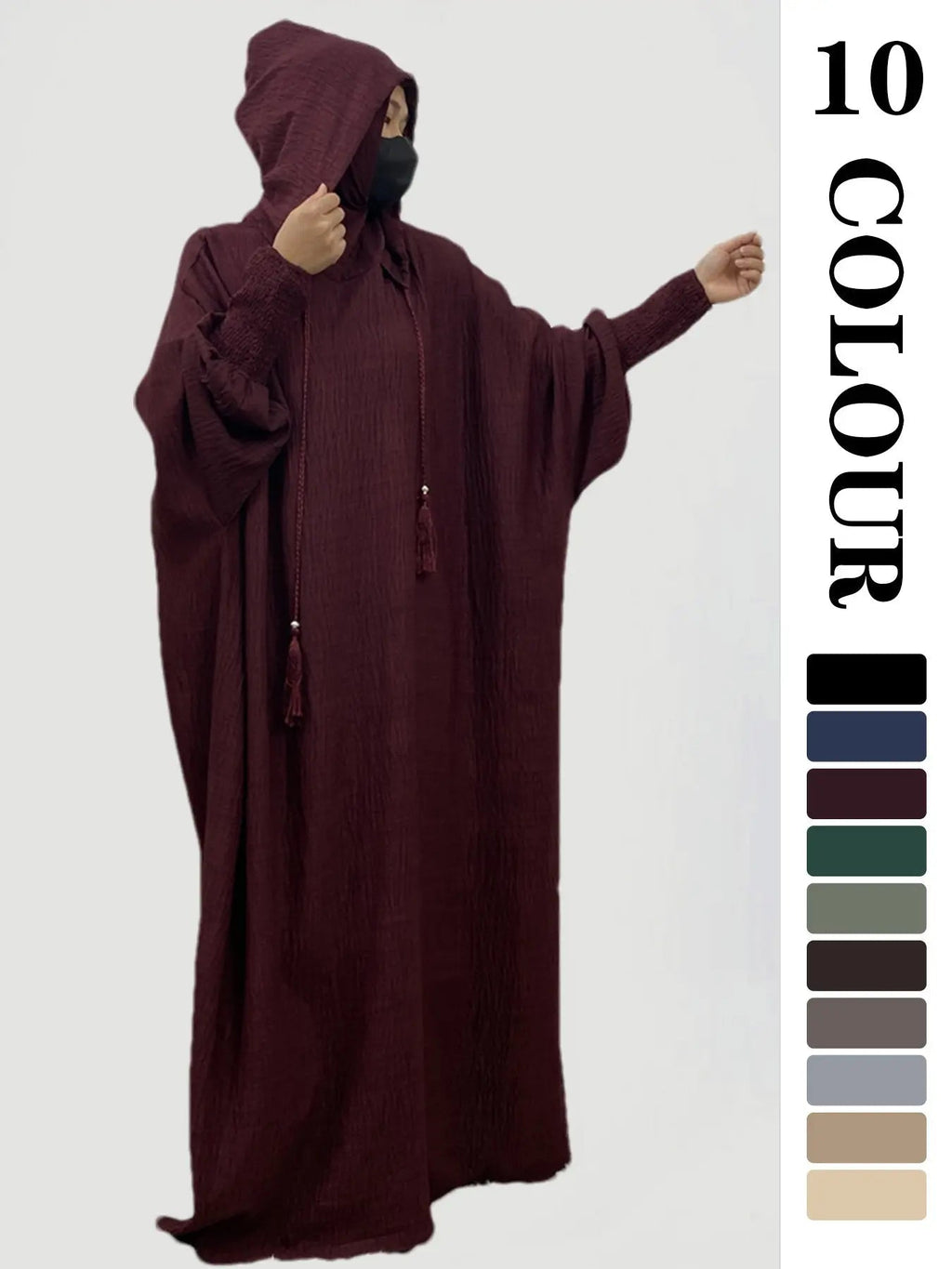 Women's Solid   Hooded   Dress, Casual Long Sleeve Dress for Fall & Winter, Women's Islamic Clothing for Daily Wear, Modesty Muslim Clothing