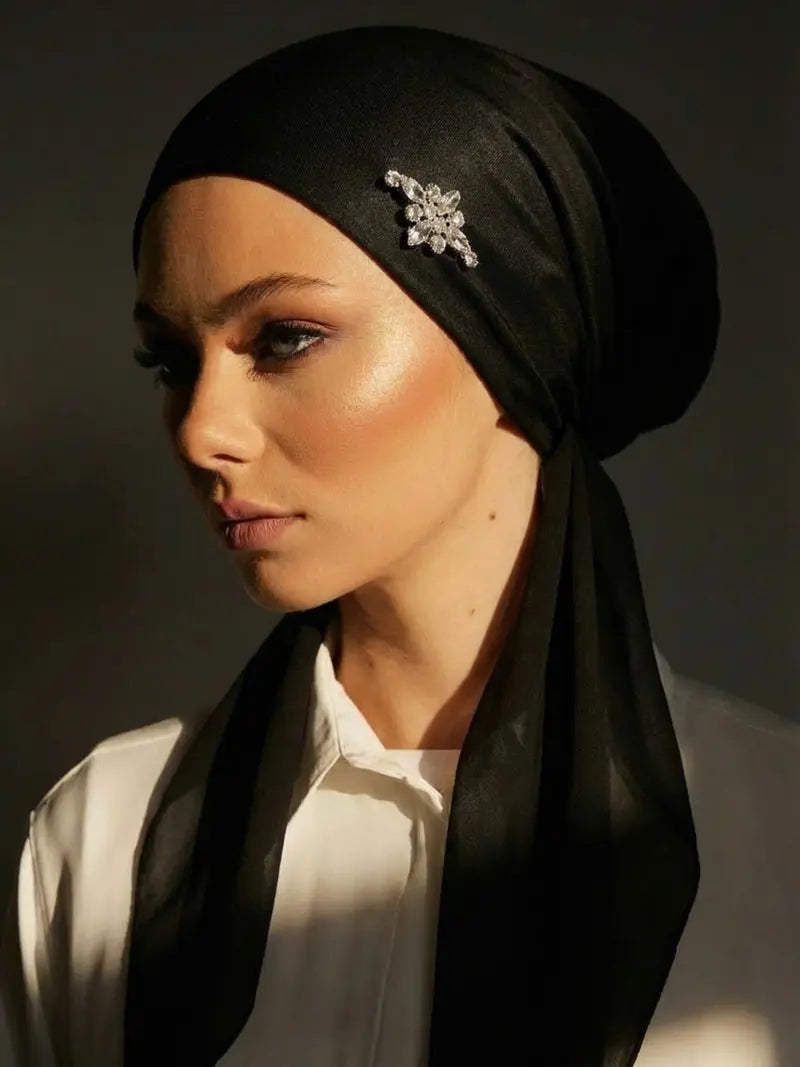 Women's Fashion Plain Bejeweled Stretchy Cap, Casual Versatile Simple Hijab, Breathable Sun Protection Sweat-Wicking Jersey Hijabs