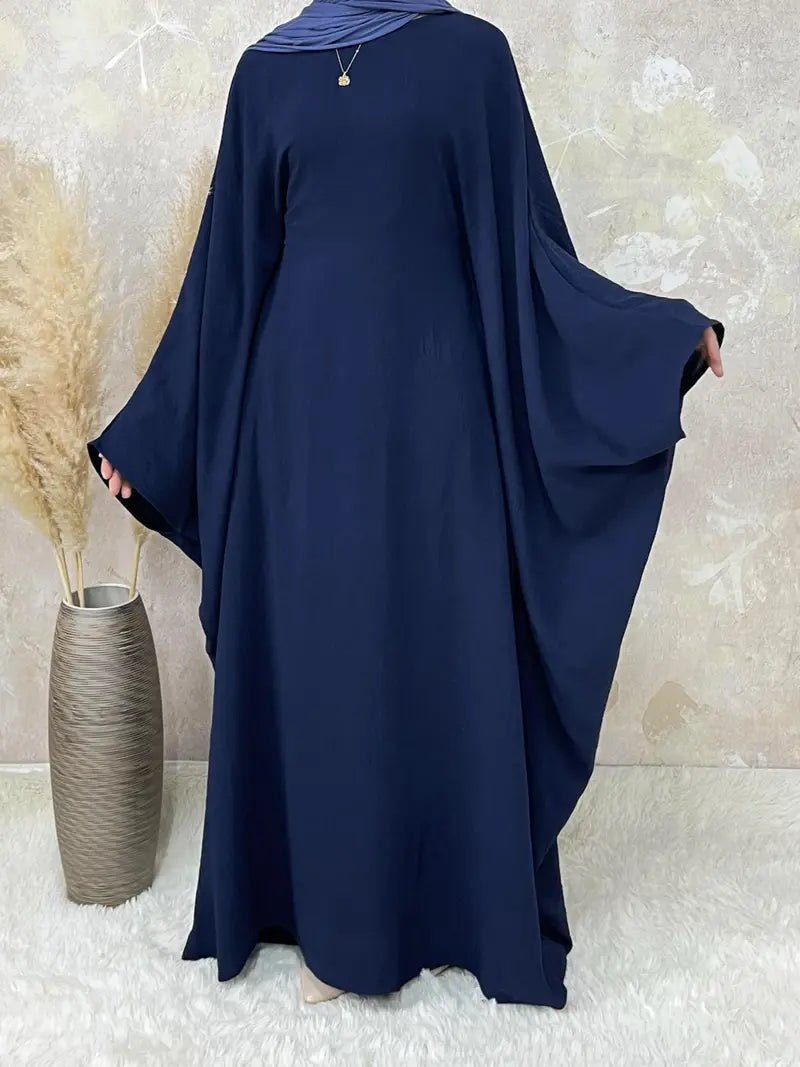[Plus Size] Women's Solid Color Abaya, Modest Round Neck Long Sleeve Dress for Daily Wear, Ladies Islamic Clothing for All Seasons