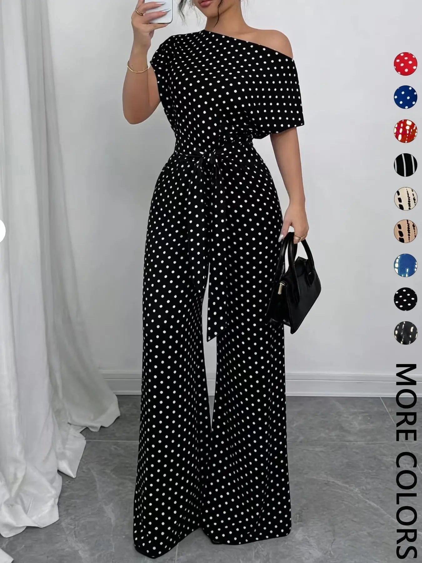 Women's All Over Print Tie Front   Jumpsuit, Casual Asymmetrical Neck   Jumpsuit for Spring & Fall, Women's Clothes for Daily Wear