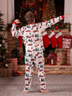 Christmas Family Matching Allover Xmas Tree & Car Print Long-sleeve Pajamas Sets with Christmas Socks Multi-color