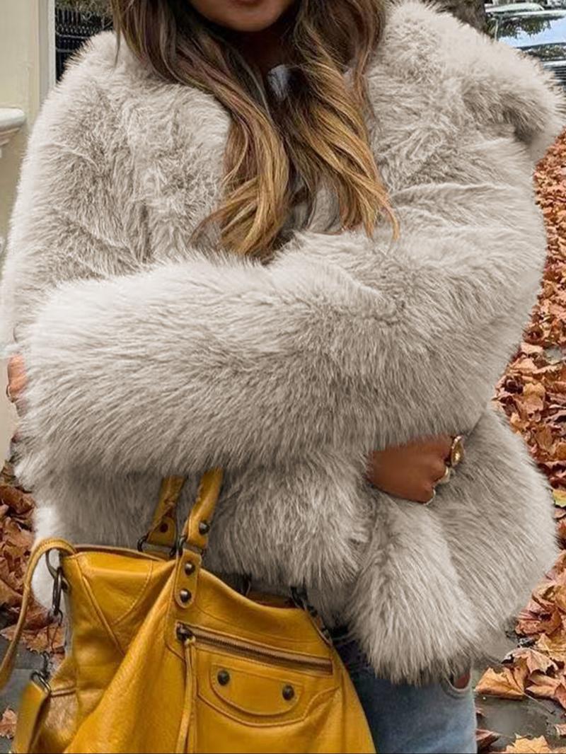 Women's Casual Faux Fur Hooded Jacket Short Style Fall & Winter Wear Moderate Fabric Thickness Fitted Design Coffee Brown Basic Outerwear Coats