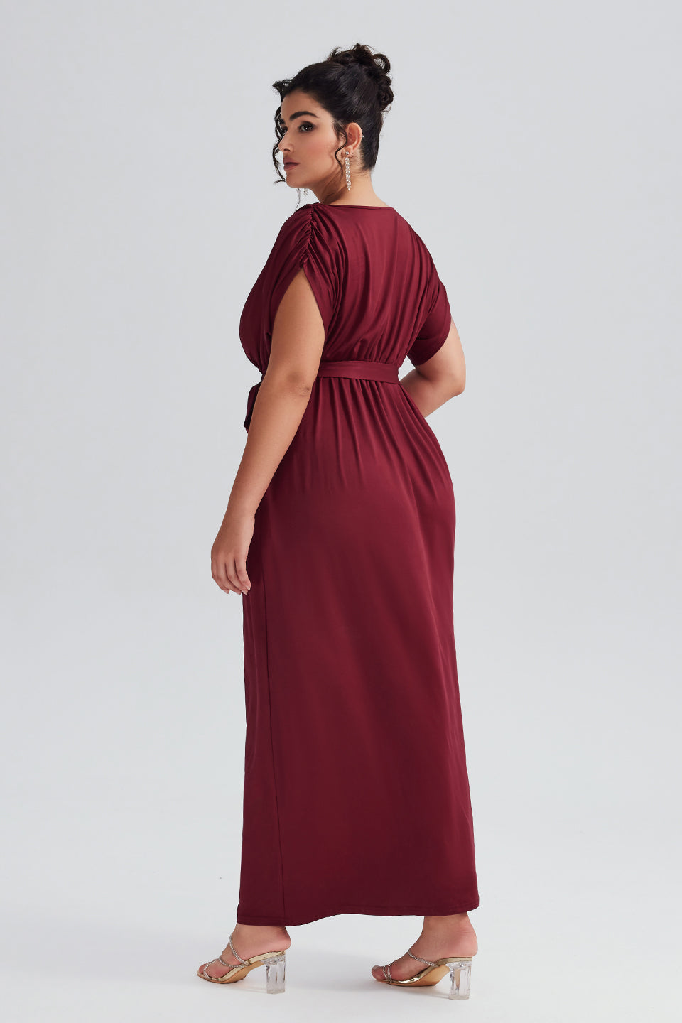 Curveins Plus Size Elastic Waist Shirred Black Maxi Dress