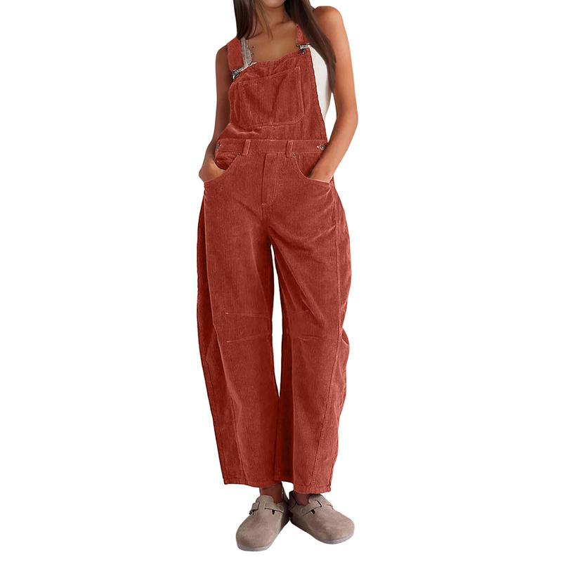 Corduroy Overalls for Women Barrel Wide Leg Bib Corduroy Pants Women Adjustable Romper Jumpsuit with Pockets