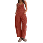 Corduroy Overalls for Women Barrel Wide Leg Bib Corduroy Pants Women Adjustable Romper Jumpsuit with Pockets
