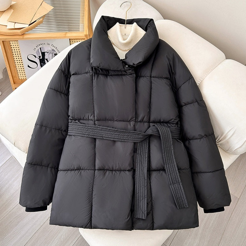 Premium Women  Mid Length Belted Puffer Jacket Women Casual Coat, Water Repellent Women Winter Ladies Classic Quilted Outerwear Coat Big Pocket