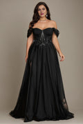 Curveins Plus Size Off-Shoulder Strapless Sleeveless Cinched-Waist Maxi Dress