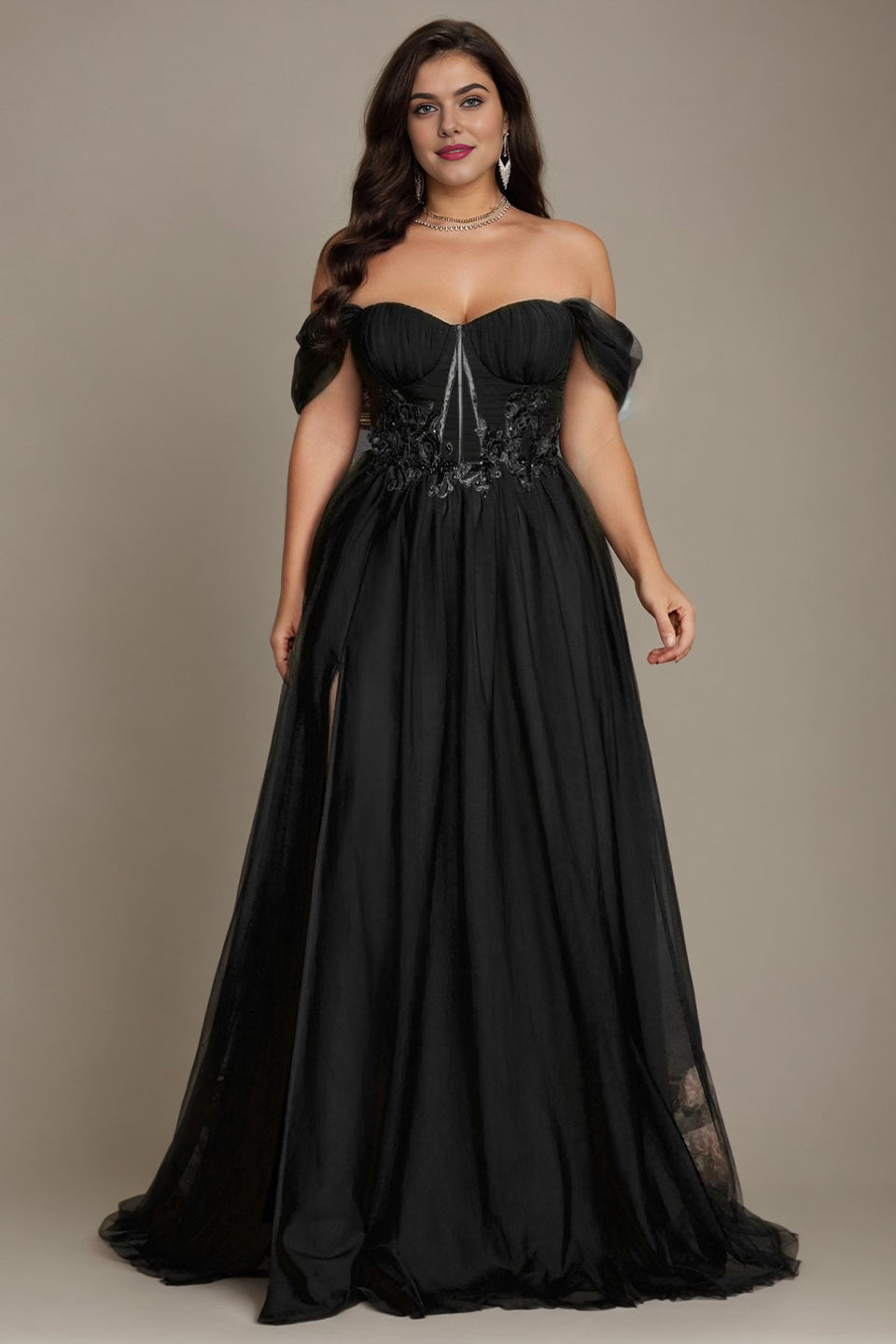Curveins Plus Size Off-Shoulder Strapless Sleeveless Cinched-Waist Maxi Dress