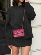 Autumn Winter Women's Stylish Commuter Two-Piece Set, Casual Elegance with Knitted Top and Skirt, Perfect for Fashionable Outings, Womenswear