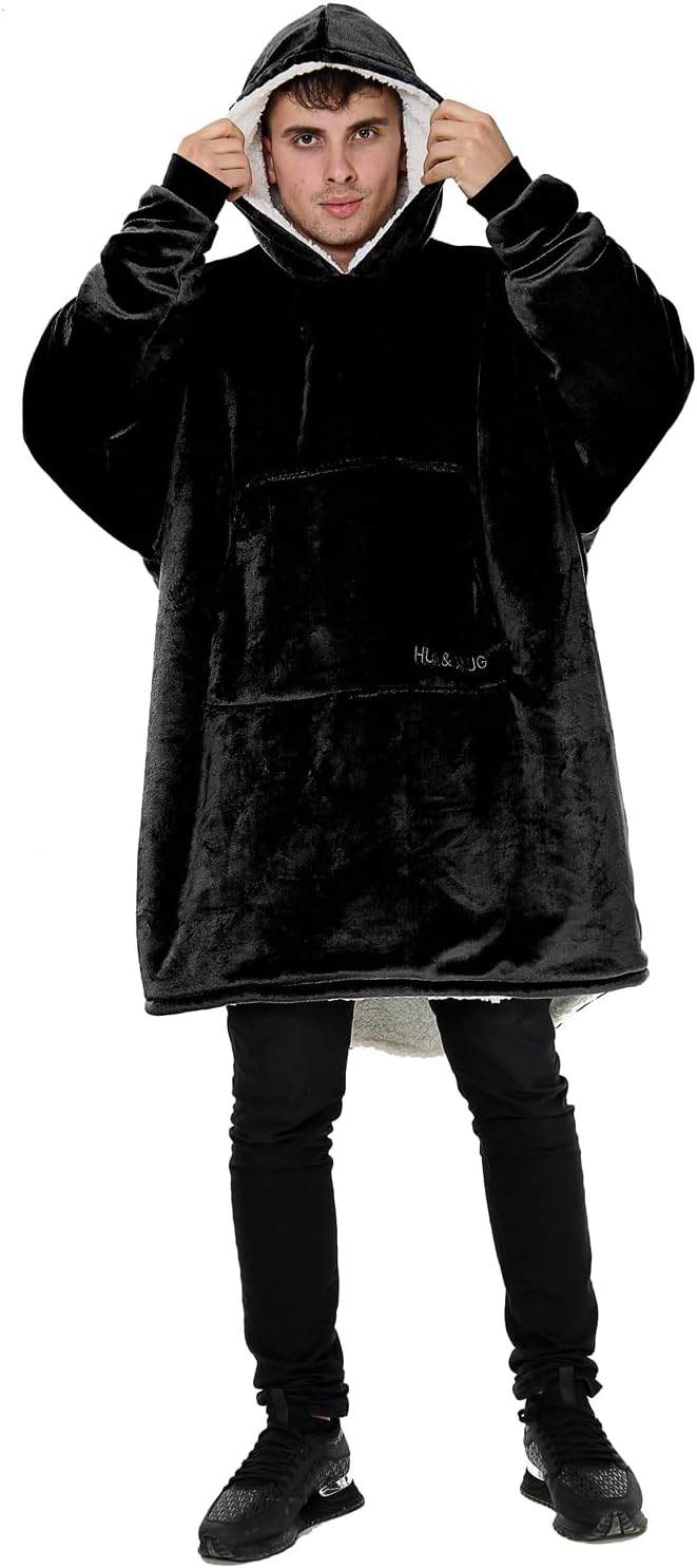 Oversized Hoodie Blanket Men Women, Ultra Soft Sherpa Fleece Warm Cosy Wearable Throw Sweatshirt Snuggle Oodies for Adults Teens with Big Pocket