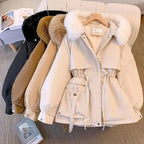 FauxFurMid-LengthHoodedDrawstringParka,WinterWarmThickenedLadiesPufferJackets,FleeceLinedWinterCoatforWomen