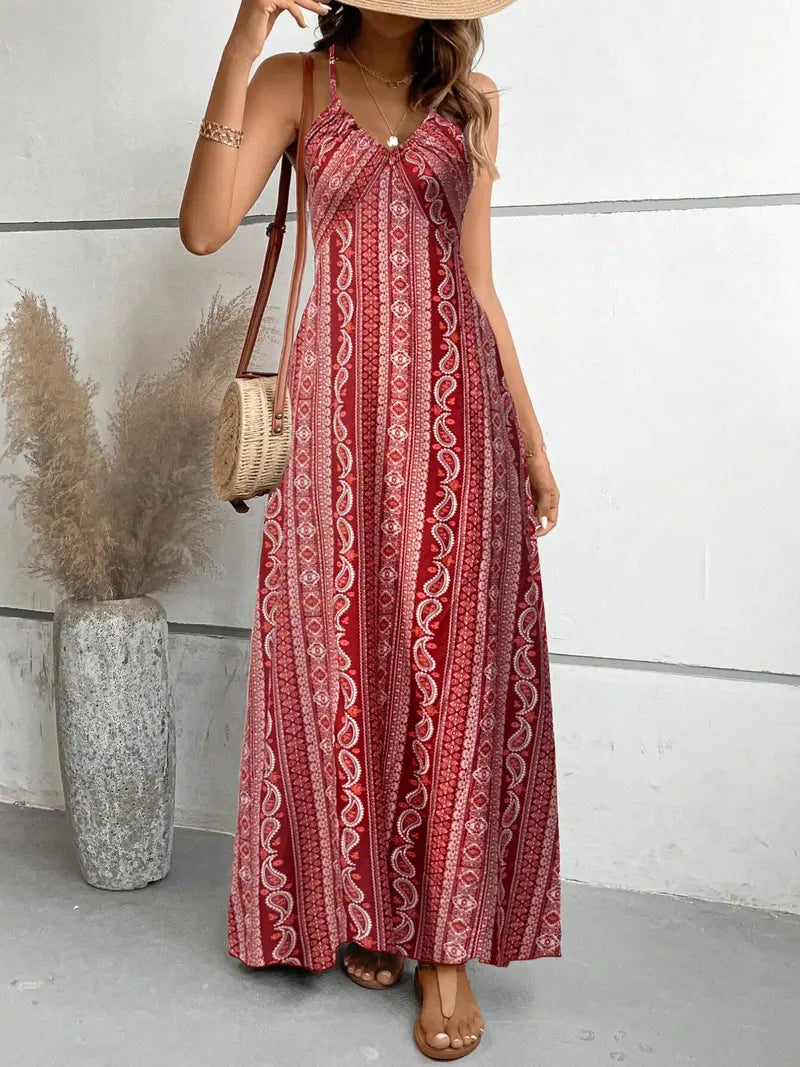 Women's ethnic print backless camisole dress